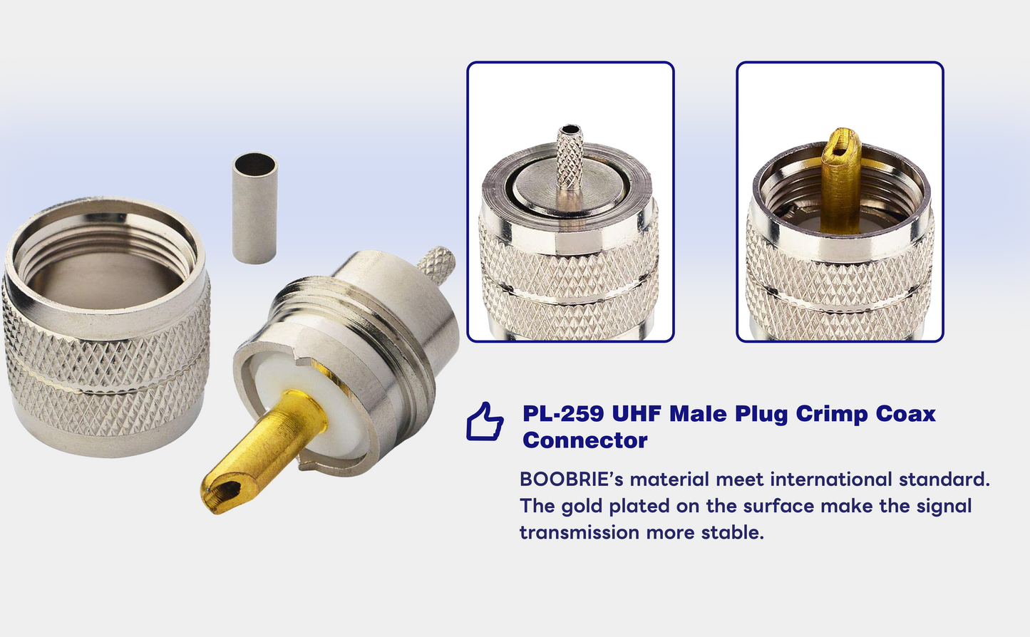 Boobrie PL259 Plug Crimp Coax Connector PL-259 UHF Male Plug Crimp Coax Connector CB Radio Adapter Ham Radio RF Screwed Coupling Connector for LMR100 RG174 RG178 RG316 Coax Cable Pack of 5