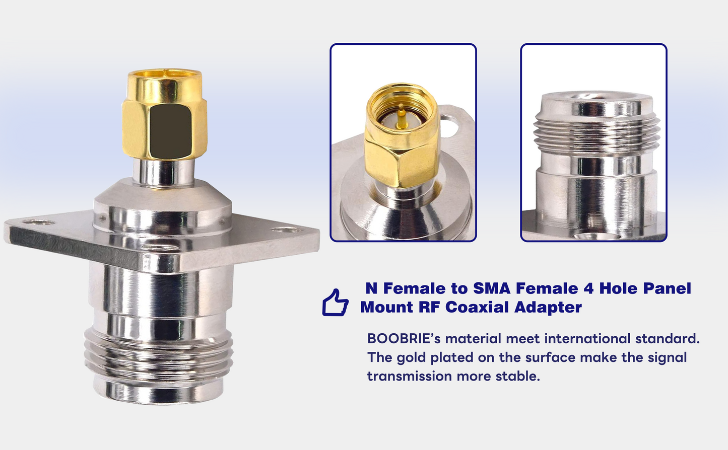 BOOBRIE 2PCS N Female to SMA Female 4 Hole Panel Mount RF Coaxial Adapter SMA to N Flange Chassis Mount Connector for RF Antennas/WiFi Radios and so on