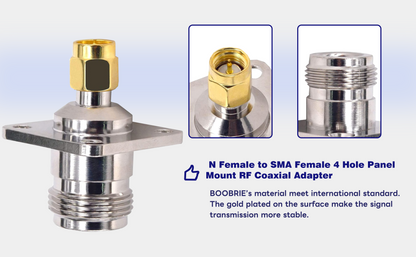 BOOBRIE 2PCS N Female to SMA Female 4 Hole Panel Mount RF Coaxial Adapter SMA to N Flange Chassis Mount Connector for RF Antennas/WiFi Radios and so on