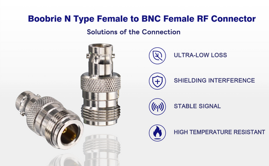 Boobrie N Type Female to BNC Female RF Connector BNC to N Female Adapter N to BNC Coax Connector Two-way Radio Adapter for Mobile Radio Wireless LAN Device WiFi Radio Analyzer RF Antenna Pack of 2