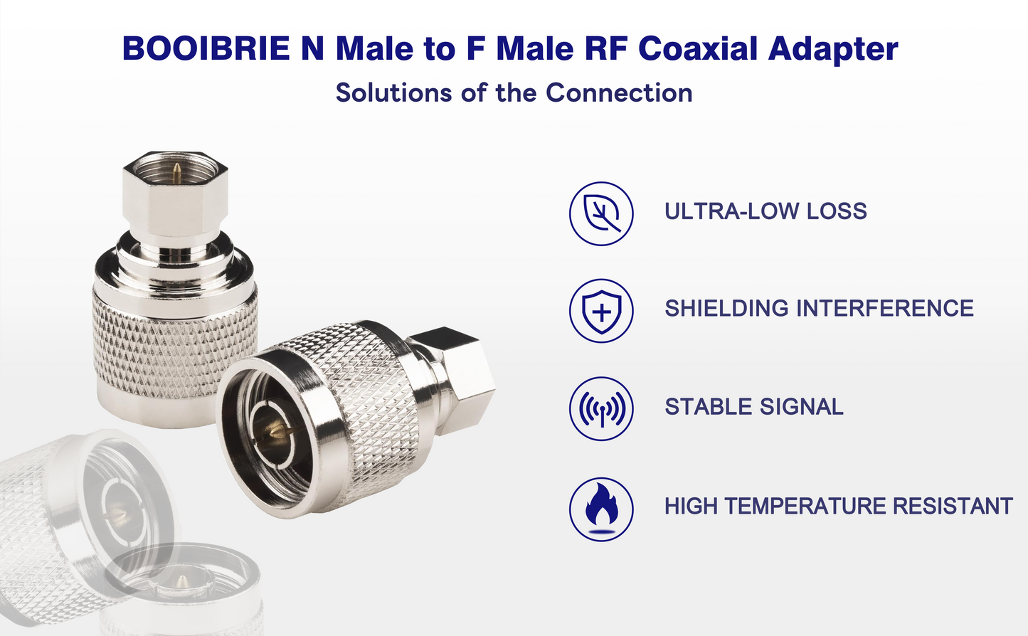 BOOIBRIE 2-Pack N Type to F-Type Coax Connector N Male to F Male RF Coaxial Adapter N-Type Male to F Type Male Antenna Adapter for Antenna Booster Systems WiFi Radios