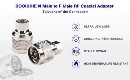 BOOIBRIE 2-Pack N Type to F-Type Coax Connector N Male to F Male RF Coaxial Adapter N-Type Male to F Type Male Antenna Adapter for Antenna Booster Systems WiFi Radios