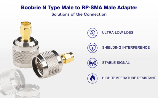 Boobrie 2PCS N to RP-SMA Coax Connector N Type Male to RP-SMA Male Adapter Reverse Polarity SMA to N Type Convertor for WiFi Antenna,Signal Booster,Extender,Transceiver