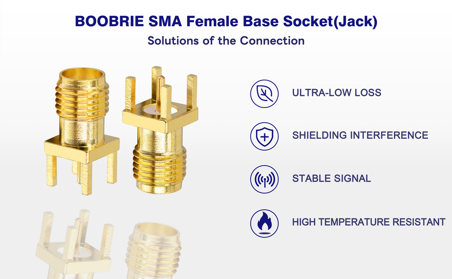 BOOBRIE 10-Pack SMA Female Base Socket(Jack), SMA Female PCB Clip Edge Mount Adapter Straight Solder 50 Ohm RF Connector Vertical Thru Hole- Gold