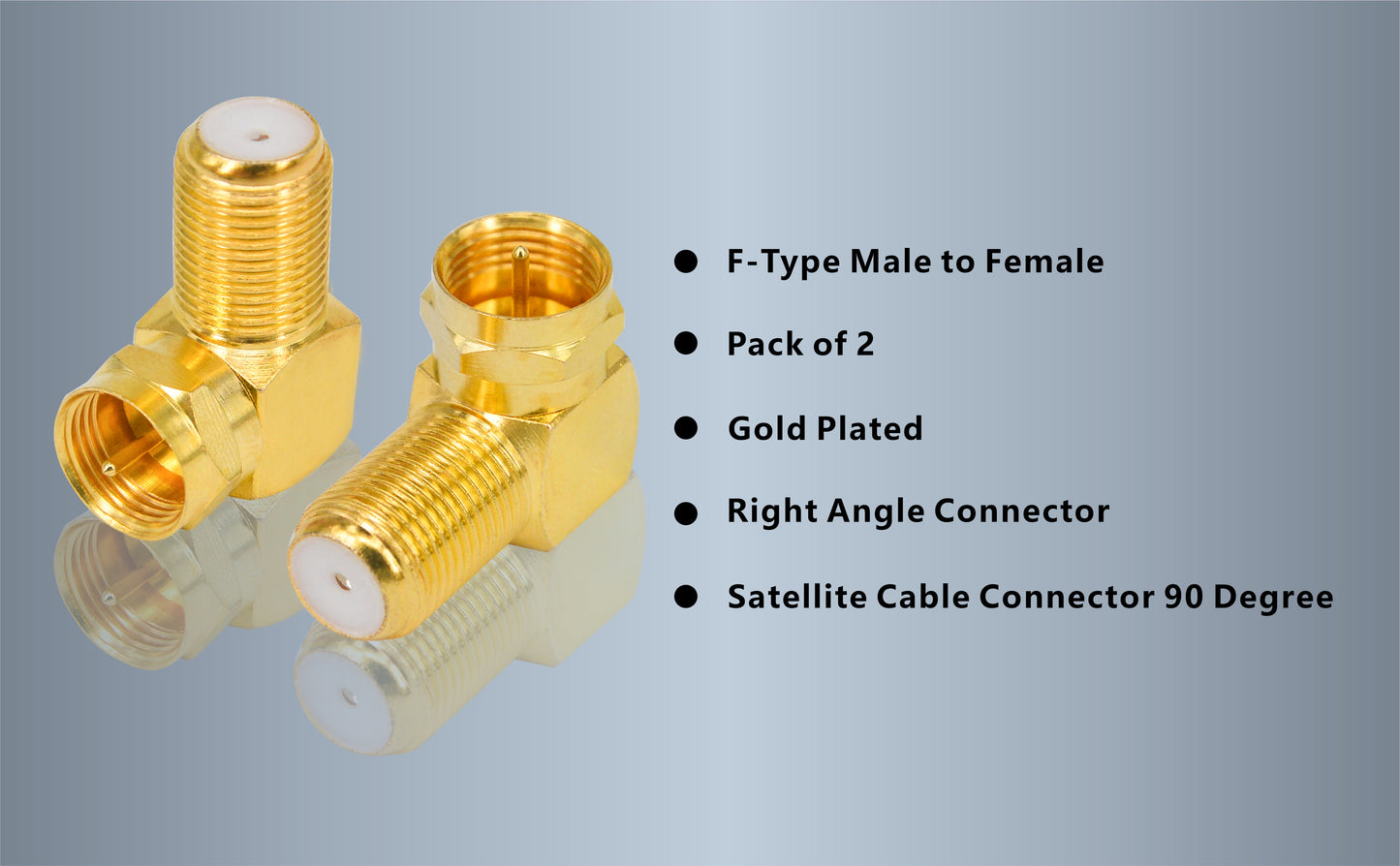 Boobrie 2-Pack F-Type Male to Female RG6 Coaxial Gold-Plated Adapters, 90 Degree Angle, TV Aerial Connectors