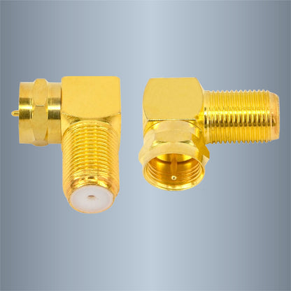 Boobrie 2-Pack F-Type Male to Female RG6 Coaxial Gold-Plated Adapters, 90 Degree Angle, TV Aerial Connectors