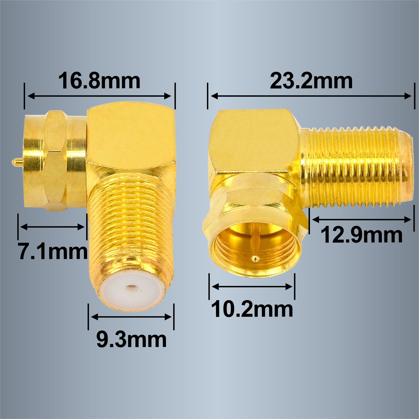 Boobrie 2-Pack F-Type Male to Female RG6 Coaxial Gold-Plated Adapters, 90 Degree Angle, TV Aerial Connectors