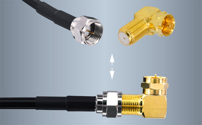 Boobrie 2-Pack F-Type Male to Female RG6 Coaxial Gold-Plated Adapters, 90 Degree Angle, TV Aerial Connectors