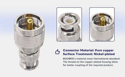 Boobrie BNC UHF Coax Connector PL259 UHF Male to BNC Male Coaxial Connector Low Loss Coax Adapter for RF Antennas/Wireless LAN Devices/Coaxial cable/Wi-Fi Radios Pack of 2