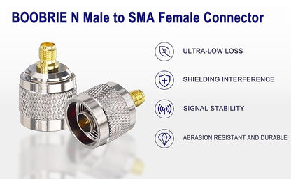 Boobrie N Type Male to SMA Female RF Coaxial Adapter SMA to N Type Adapter SMA Female to N-Type Male Low Loss WiFi Antenna Cable Adapter for WiFi Analyzer Radio Pack of 2