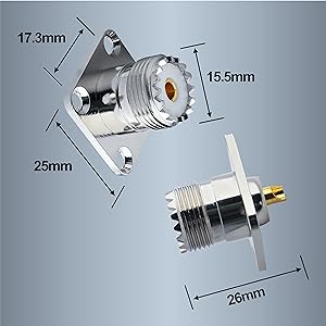 BOOBRIE SO239 Connector UHF Female SO-239 4 Hole Chassis Mount Connector Flange Panel Mount Adapter SO239 Bulkhead Connector UHF Adapter UHF Connector for UHF Male Plug PL259 Pack of 2