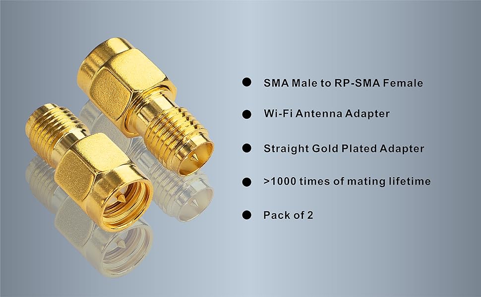 Boobrie 2PCS SMA Coaxial Connector SMA Male to RP SMA Female Antenna Cable Adapter SMA to RP-SMA RF Coax Adapter Coupler Converter for WiFi Antenna/Signal Booster/Repeaters/Radio/FPV Drone