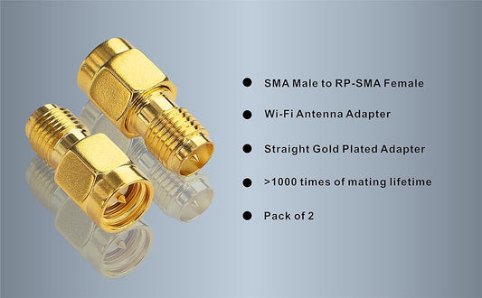 Boobrie 2PCS SMA Coaxial Connector SMA Male to RP SMA Female Antenna Cable Adapter SMA to RP-SMA RF Coax Adapter Coupler Converter for WiFi Antenna/Signal Booster/Repeaters/Radio/FPV Drone