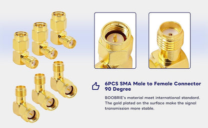 Boobrie 6PCS Right Angle SMA Connector SMA Male to Female Connector 90 Degree SMA Male to SMA Female Right Angle Gold-Plated Connector for Audio FPV Antenna 3G 4G LTE Coax Antenna Radio Video Mobile