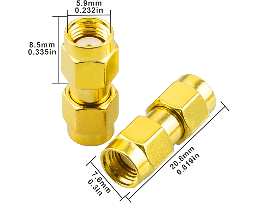 BOOBRIE 2-Pack SMA Antenna Adapter RP-SMA Male(No Pin) to RP SMA Male (Hole) Connector RF Reverse Polarity SMA Male Gender Changer Adapter for FPV Drone Wi-Fi Antenna Radio