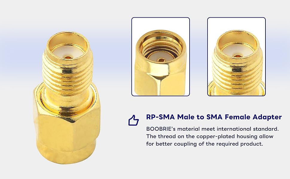 BOOBRIE SMA Coaxial Coax Adapter SMA Female (No Pin) to RP-SMA Male (No Pin) Adapter Antennas Connector Converter for WiFi Antenna/Goggles/FPV Drone/Security Camera/Signal Booster/Router 2-Pack