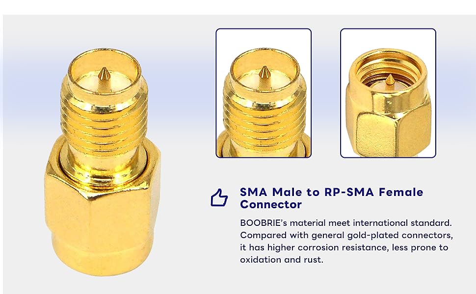 Boobrie RP-SMA Female to SMA Male RF Adapter SMA WiFi Adapter SMA Male to RP-SMA Female Connector RP-SMA to SMA Straight Gold Plated Adapter for FPV Drone Signal Booster Wireless LAN Device Pack of 2