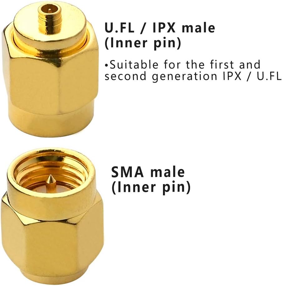 Boobrie IPX SMA Coax Connector SMA Male to U.FL/IPX Male Coaxial Connector Low Loss Coax Adapter for PCI/RF Antennas/Wireless LAN Devices/Coaxial Cable/Wi-Fi Radios Pack of 2