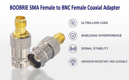 Boobrie BNC Female to SMA Female Coax Connector BNC to SMA Female Adapter BNC Female Connector SMA Female Connector for SDR Ham Radio Baofeng UV 5R UV82 V-5r5 Two Way Handheld Radio Pack of 2