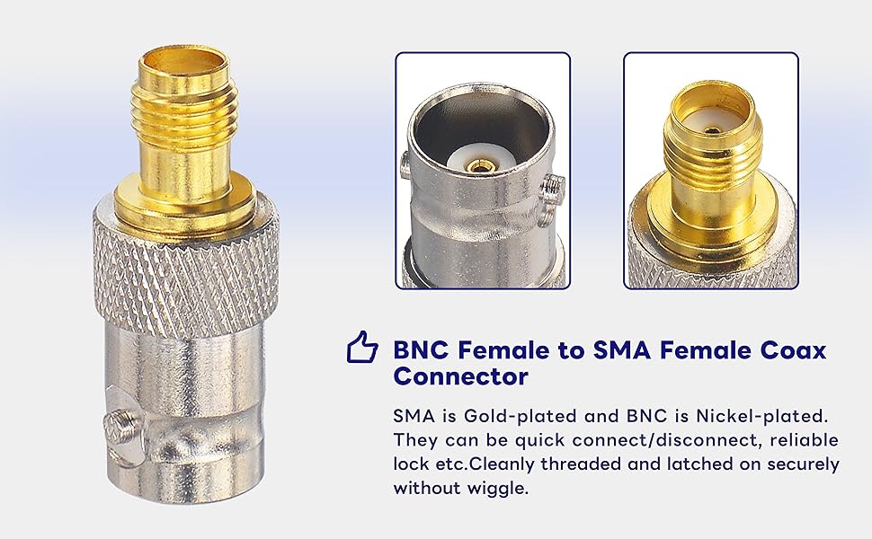 Boobrie BNC Female to SMA Female Coax Connector BNC to SMA Female Adapter BNC Female Connector SMA Female Connector for SDR Ham Radio Baofeng UV 5R UV82 V-5r5 Two Way Handheld Radio Pack of 2