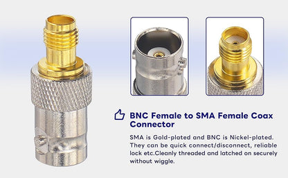 Boobrie BNC Female to SMA Female Coax Connector BNC to SMA Female Adapter BNC Female Connector SMA Female Connector for SDR Ham Radio Baofeng UV 5R UV82 V-5r5 Two Way Handheld Radio Pack of 2