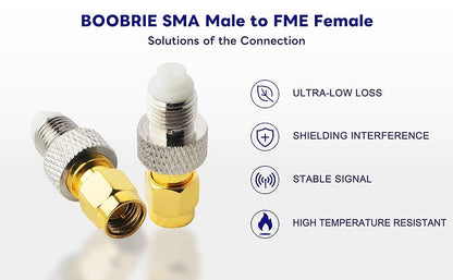 Boobrie FME to SMA Coaxial Connector SMA Male to FME Female Coax Adapter SMA to FME WiFi Antenna Adapter for Antennas/Wireless LAN Devices/Coaxial Cable/Wi-Fi Radios Pack of 2