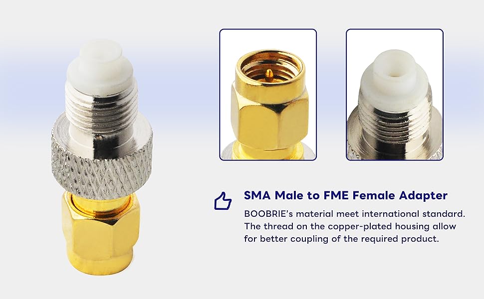 Boobrie FME to SMA Coaxial Connector SMA Male to FME Female Coax Adapter SMA to FME WiFi Antenna Adapter for Antennas/Wireless LAN Devices/Coaxial Cable/Wi-Fi Radios Pack of 2