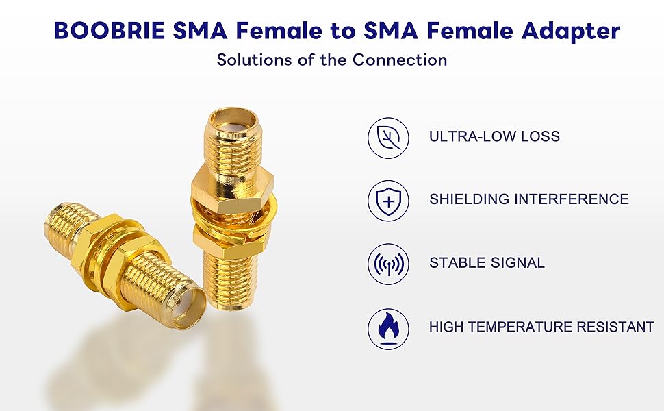 Boobrie SMA Female to SMA Female Adapter SMA Female to Female Connector Bulkhead Panel Mount SMA 4G Antenna Jack Adapter RF Female Coaxial for Antennas WiFi GPS Antenna Wireless LAN Devices Pack of 2