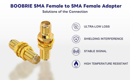 Boobrie SMA Female to SMA Female Adapter SMA Female to Female Connector Bulkhead Panel Mount SMA 4G Antenna Jack Adapter RF Female Coaxial for Antennas WiFi GPS Antenna Wireless LAN Devices Pack of 2