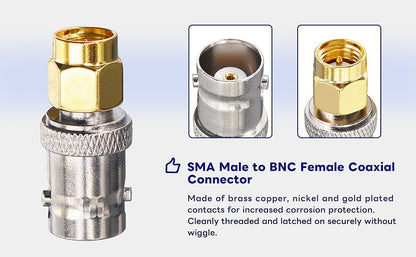 Boobrie SMA Male to BNC Female Coaxial Connector SMA to BNC Adapter BNC SMA Coaxial Connector for RF Antennas, Wireless LAN Peripherals, Coaxial Cable, Wireless, Portable Ham Radio, SDR 2-Pack