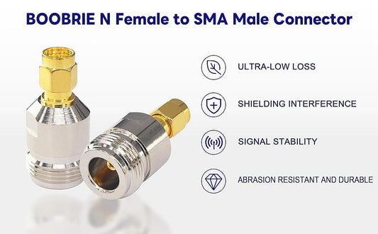 Boobrie N Female to SMA Male Adapter N Type to SMA Connector N Type Female to SMA Male RF WiFi Antenna Adapter SMA to N Coaxial Cable Connector SMA to N Type for Antenna Broadcast Radios WiFi 2 Pack