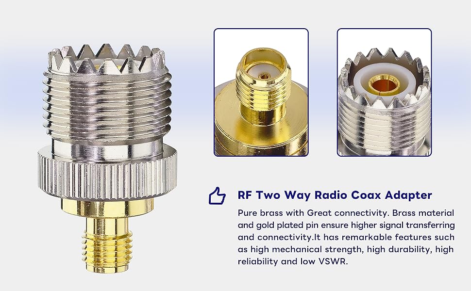 BOOBRIE SMA Female to SO239 Female RF Two Way Radio Coax Adapter SMA Female to UHF Female Adapter SMA to PL259 Female SMA to SO239 Female for Ham Radio Walkie Talkie amateurs Baofeng Uv-5R Pack of 2