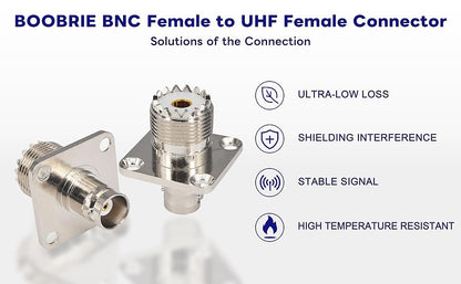 Female SO239 4 Hole Flange Panel Mount Connector RF Coax Adapter Female to Female Coaxial Cable Connector BNC Jack to UHF Jack Solder Adapter Pack of 2