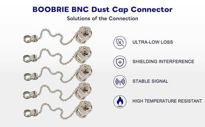 Boobrie 5-Pack BNC Dust Cap Waterproof Protective Cover with Chain BNC Coax Cap for BNC Female Jack Connector RF Coaxial Adapter Nickel-Plated