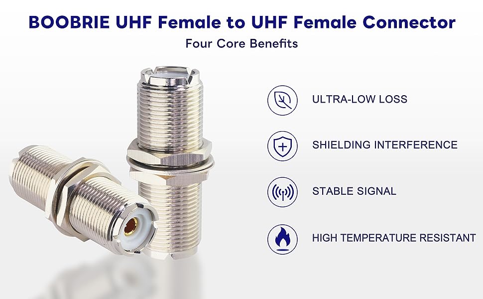 Boobrie SO239 to SO239 Bulkhead Connector UHF Female SO239 Female Connector RF UHF Coax Adapter UHF Female to UHF Female Coaxial Connector Low Loss UHF Female to Female Coax Adapter 4.5 cm Pack of 2