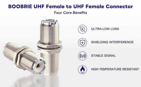 Boobrie SO239 to SO239 Bulkhead Connector UHF Female SO239 Female Connector RF UHF Coax Adapter UHF Female to UHF Female Coaxial Connector Low Loss UHF Female to Female Coax Adapter 4.5 cm Pack of 2