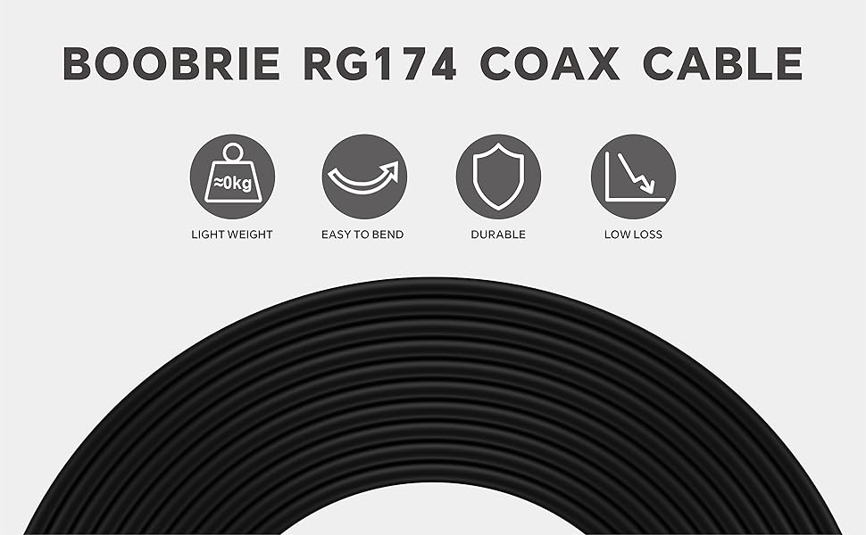 Boobrie RP-SMA Coaxial Cable 6.5ft/2M RG174 Cable RP SMA Male to RP SMA Female Low Loss Antenna Cable RP SMA Extension Cable for WIFI Antenna 4G etc, RG174 RP SMA Cable Male to Female Coax Cable