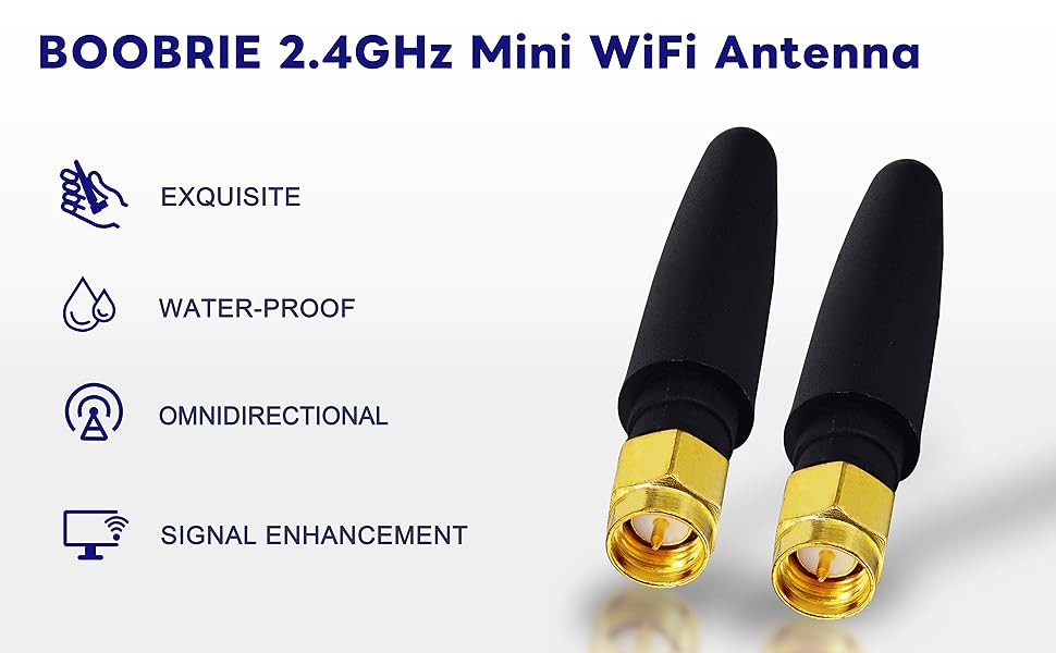 BOOBRIE 2-Pack 2.4GHz Mini WiFi Antenna 2dBi FPV Antenna Omni Directional SMA Male Omni-Directional Small PC WiFi Bluetooth Antenna Aerial Signal Booster Adapter Network Receive for Wireless Router