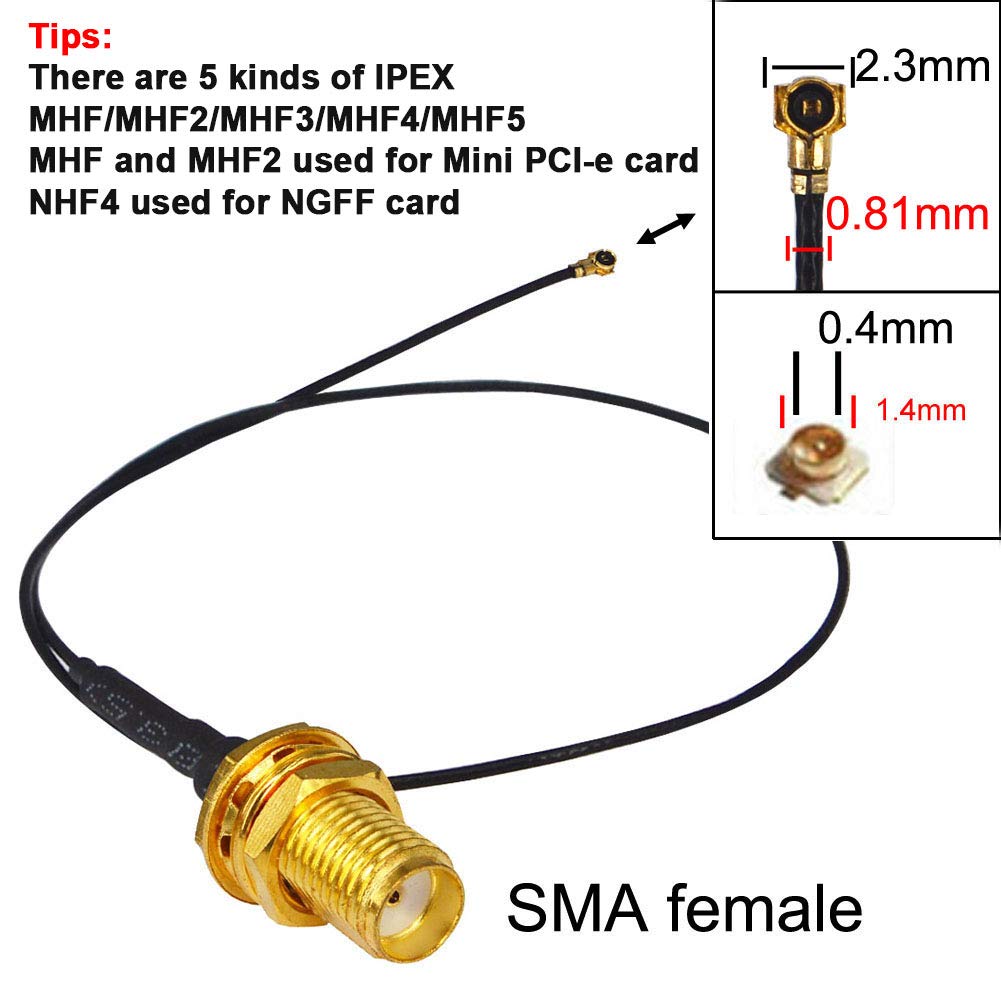 BOOBRIE 25CM MHF4 IPEX UFL IPX to SMA Female Mini PCI Pigtail to SMA Antenna WiFi Cable 0.81mm for PCI WiFi Card Wireless Router Mini PCI to PCIE Card Wireless LAN WLAN 2PCS