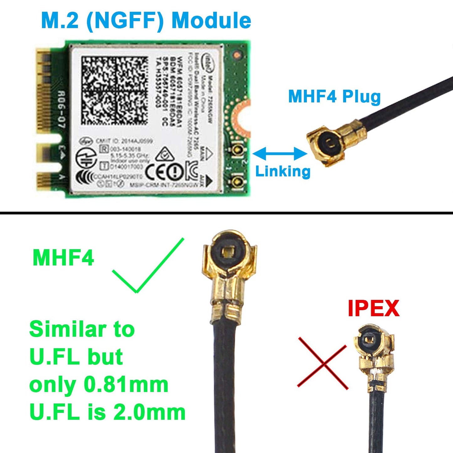 BOOBRIE 25CM MHF4 IPEX UFL IPX to SMA Female Mini PCI Pigtail to SMA Antenna WiFi Cable 0.81mm for PCI WiFi Card Wireless Router Mini PCI to PCIE Card Wireless LAN WLAN 2PCS