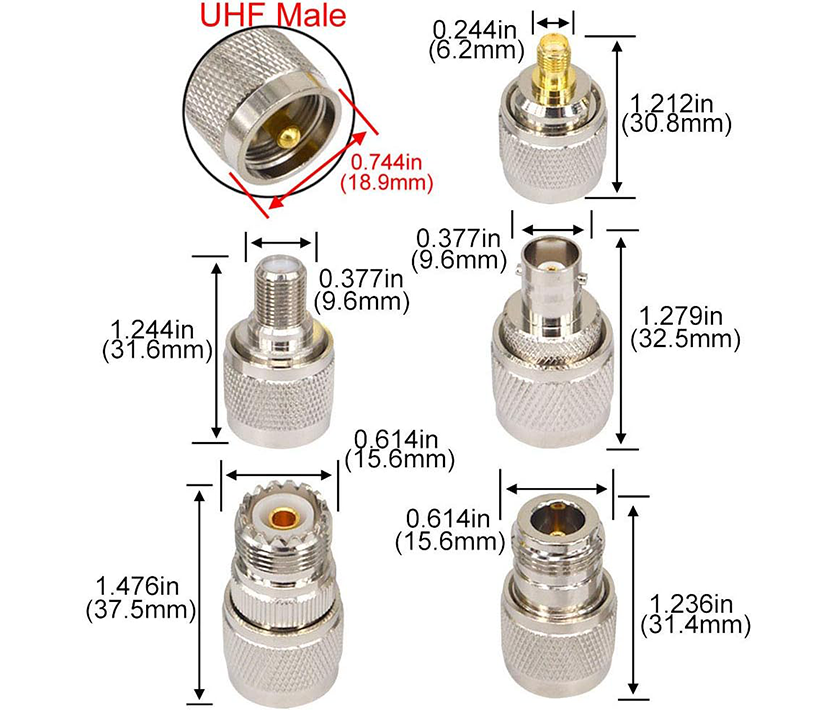 Boobrie 10PCS RF Coaxial Connector Sets UHF Adapter Kit UHF Male Connector UHF to F/UHF to BNC/UHF to N/UHF to SMA Adapter UHF Cable Connector Male to Female Cable Connectors PL259 Connector