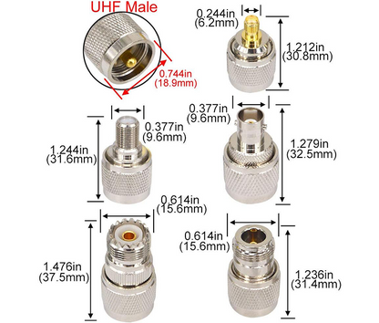 Boobrie 10PCS RF Coaxial Connector Sets UHF Adapter Kit UHF Male Connector UHF to F/UHF to BNC/UHF to N/UHF to SMA Adapter UHF Cable Connector Male to Female Cable Connectors PL259 Connector