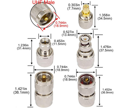 Boobrie 10PCS RF Coaxial Connector Sets UHF Adapter Kit UHF Male Connector UHF to F/UHF to BNC/UHF to N/UHF to SMA Adapter UHF Cable Connector Male to Female Cable Connectors PL259 Connector