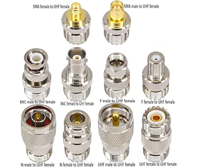 Boobrie 10PCS RF Coaxial Connector Sets UHF Adapter Kit UHF Female Connector UHF to SMA/UHF to BNC/UHF to N/UHF to F Adapter UHF Cable Connector Female to Female Cable Connectors SO239 Connector