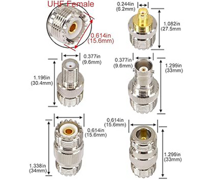 Boobrie 10PCS RF Coaxial Connector Sets UHF Adapter Kit UHF Female Connector UHF to SMA/UHF to BNC/UHF to N/UHF to F Adapter UHF Cable Connector Female to Female Cable Connectors SO239 Connector