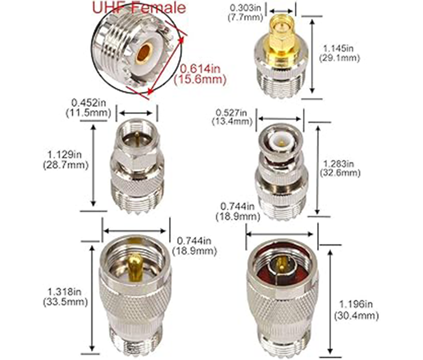 Boobrie 10PCS RF Coaxial Connector Sets UHF Adapter Kit UHF Female Connector UHF to SMA/UHF to BNC/UHF to N/UHF to F Adapter UHF Cable Connector Female to Female Cable Connectors SO239 Connector