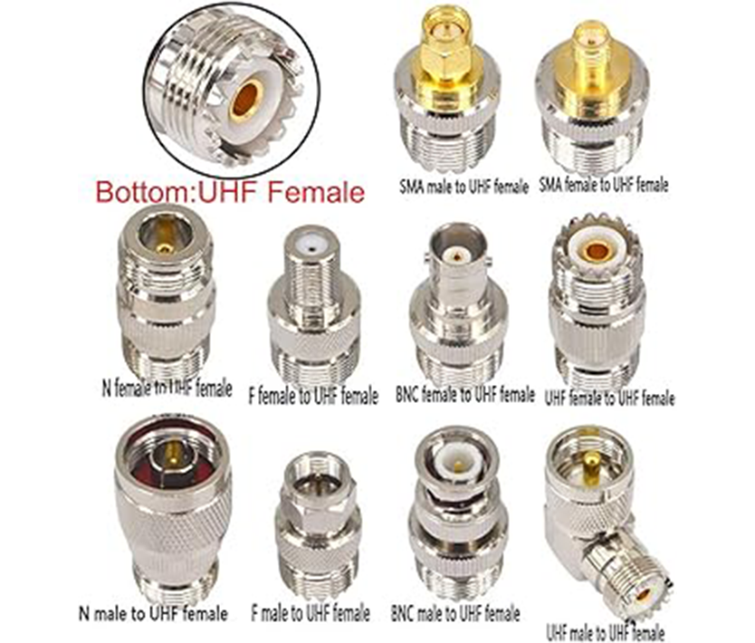 Boobrie 20PCS RF Coaxial Connector Kit UHF Adapter Set UHF Connector Kit SO239 PL259 UHF to SMA/UHF to BNC/UHF to N/UHF to F Adapter Female to Female Coaxial Connector Male to Female Coax Adapters