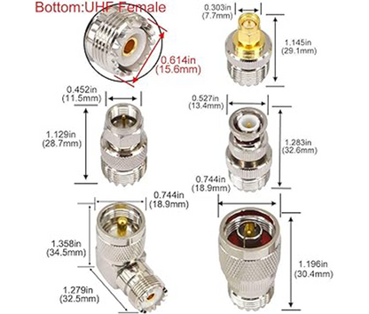 Boobrie 20PCS RF Coaxial Connector Kit UHF Adapter Set UHF Connector Kit SO239 PL259 UHF to SMA/UHF to BNC/UHF to N/UHF to F Adapter Female to Female Coaxial Connector Male to Female Coax Adapters