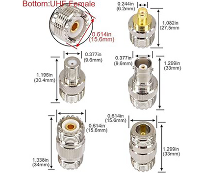 Boobrie 20PCS RF Coaxial Connector Kit UHF Adapter Set UHF Connector Kit SO239 PL259 UHF to SMA/UHF to BNC/UHF to N/UHF to F Adapter Female to Female Coaxial Connector Male to Female Coax Adapters