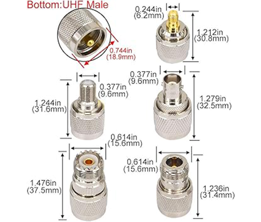 Boobrie 20PCS RF Coaxial Connector Kit UHF Adapter Set UHF Connector Kit SO239 PL259 UHF to SMA/UHF to BNC/UHF to N/UHF to F Adapter Female to Female Coaxial Connector Male to Female Coax Adapters